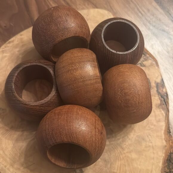 MCM Teak Napkin Rings Set of 6 - Picture 2 of 5